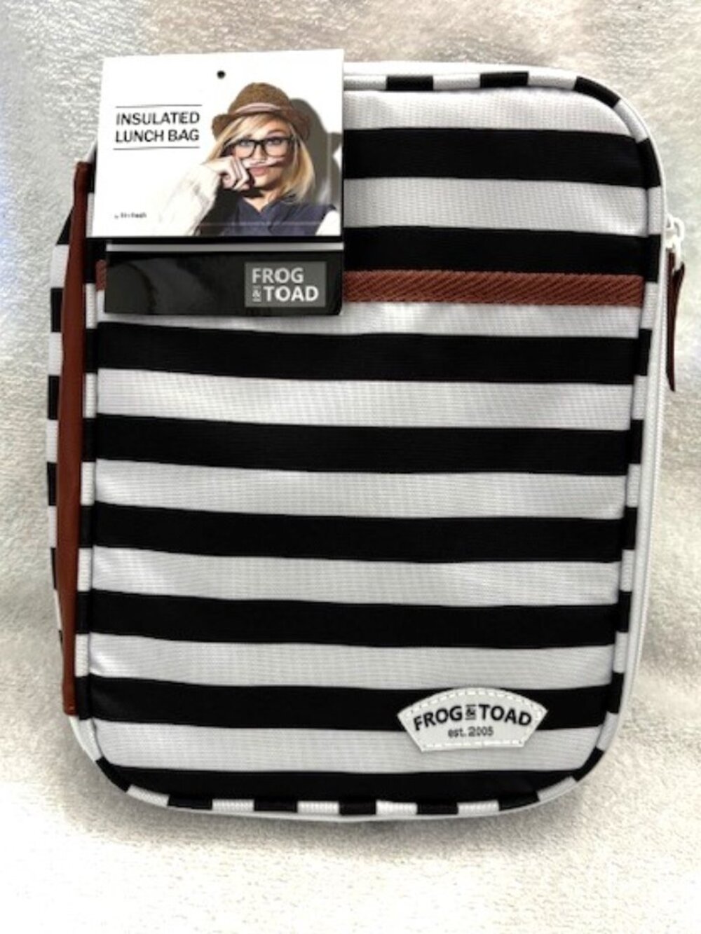 Frog & Toad by Fit & Fresh insulated black and white striped lunch bag NWT